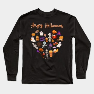 Hello October heart Autumn is my favorite season, love Fall pumpkin and halloween Long Sleeve T-Shirt